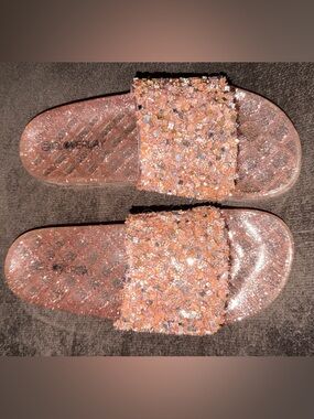 Fashion Nova Rose Gold Jeweled Slide Sandals